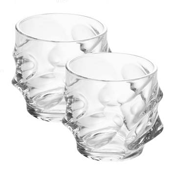 Intirilife 2x whiskyglas in crystal clear 'sculptured' - ouderwets whisky kristallen glas loodvrij in sculptuur ontwerp