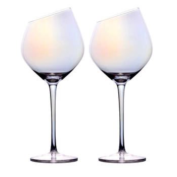 Intirilife 2x wijnglas met moderne rand - 470 ml inhoud en regenboogglans - rode witte wijnglas vaatwasmachinebestendig