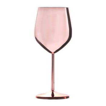 Intirilife 2x wijnglazen van roestvrij staal in glanzend roségoud - 21 x 9 cm - 400 ml - rode wijn witte wijnglazen