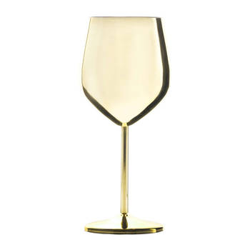 Intirilife 2x wijnglazen van roestvrij staal in glanzend goud - 21 x 9 cm - 400 ml - rode wijn witte wijnglazen