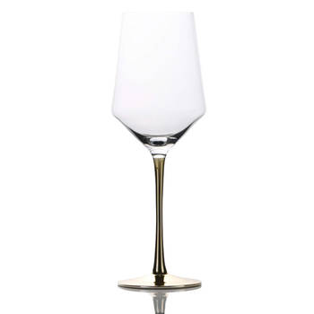 Intirilife wijnglas met goudkleurige steel - 380 ml inhoud - rode wijn wit wijnglas bokaal kristalglas schokbestendig