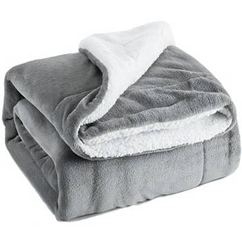 Intirilife zachte sherpa knuffeldeken in grijs - pluizige warme deken als bankdeken indoor outdoor extra zacht