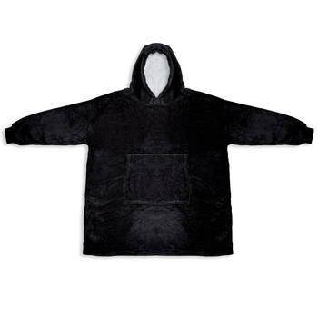Intirilife oversized sherpa hoodie blanket in zwart - 90 x 72 cm - zachte warme knuffel trui met capuchon en zak