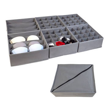 Intirilife opbergboxen organizersysteem 6-delig voor laden gemaakt grijs twee 4-compartiment vier 16-compartiment boxen