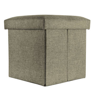 Intirilife opvouwbare kruk 38 x 38 x 38 cm in barnsteen bruin poef stoel met opbergruimte en deksel van stof linnenlook