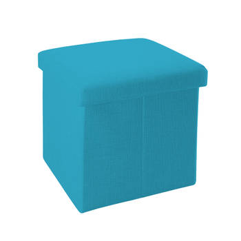 Intirilife opvouwbare kruk zitzak stoel 30 x 30 x 30 cm in blauw lichtblauw opbergdoos kubus van linnen met deksel