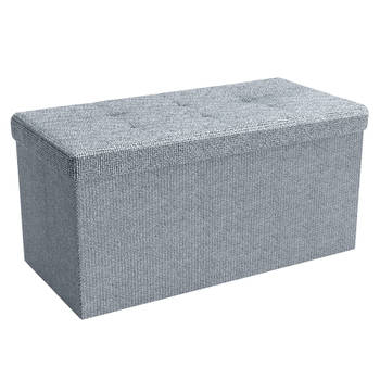 Intirilife opklapbare bank 76x38x38 cm in rock grey stoel kruk poef met opbergruimte en bekleding van stof met troggen