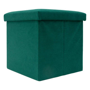 Intirilife opvouwbaar krukje 38 x 38 x 38 cm in groen - zitkubus met opbergruimte en deksel van stof in koord-look