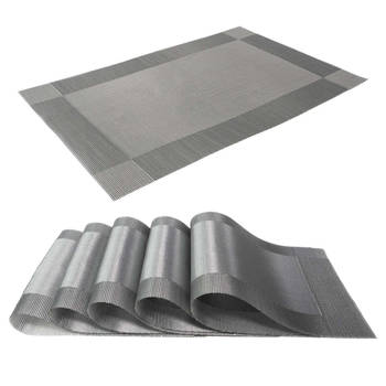 Intirilife 6x placemat van pvc in grijs - 45 x 30 cm - tafelmat onderzetter afveegbaar hittebestendig voor keuken