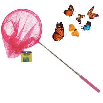 Vlindernet/insectennet - roze - metaal - 38 tot 86 cm - Telescopisch - Vlindernetjes