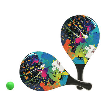 Beachball set Splash - hout - multi kleuren - strand tennis speelset - kinderen/volwassenen - Beachballsets