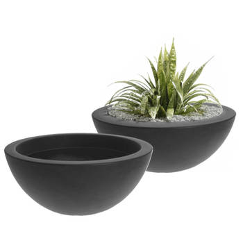 Pro Garden Plantenpot/bloempot - 2x - ronde schaal - kunststof - grijs - D52 x H20 cm - Plantenpotten