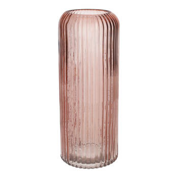 Bellatio Design Bloemenvaas - oudroze - transparant glas - D9 x H20 cm - Vazen