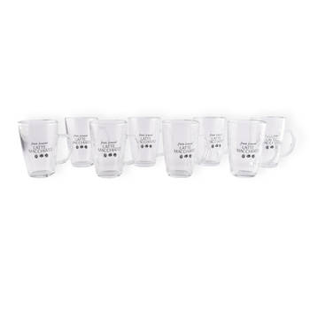 Prachtige Latte Macchiato Set met Glazen en Bekers - Inhoud - 8 lepels – 8 glazen - Transparant Glas - 8x300ML –