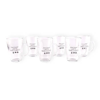 Prachtige Latte Macchiato Set met Glazen en Bekers - Inhoud - 6 lepels – 6 glazen - Transparant Glas - 6x300ML –