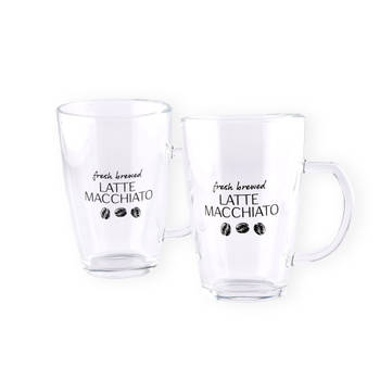 Prachtige Latte Macchiato Set met Glazen en Bekers - Inhoud - 2 lepels – 2 glazen - Transparant Glas - 2x300ML –