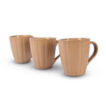 3x Luxe Keramische Beker Set - Koffie- en Theebekers, 200ml Capaciteit, Beige Kleur