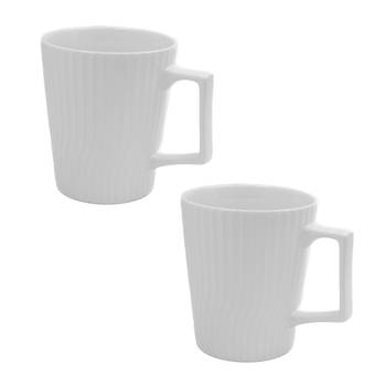 Intirilife 2x koffiekop in wit een inhoud van 400 ml - 12.5 x 7.1 / 9.4 x 10.5 cm - theekopje mok met geribbeld patroon
