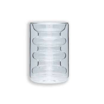 Intirilife dubbelwandig thermoglas - stijl met groeven - 190 ml- mondgeblazen geïsoleerd theeglas of koffieglas