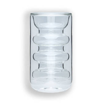 Intirilife dubbelwandig thermoglas - stijl met groeven - 260 ml - mondgeblazen geïsoleerd theeglas of koffieglas