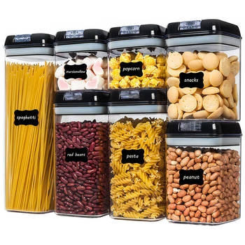 Intirilife 7-delige set opslagcontainer luchtdichte voedsel opbergdozen in zwart verschillende maten voorraadcontainer