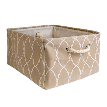 Intirilife opbergmand organiser met handvat in beige met patroon - 41 x 31.5 x 21 cm - opgevouwen 41 x 33.5 x 5.5 cm