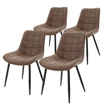 ML-Design Set van 4 eetkamerstoelen met rugleuning, bruin, keukenstoel met kunstleren bekleding, gestoffeerde stoel met