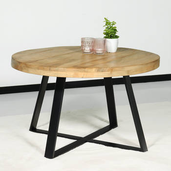 Salontafel rond mangohout Teun lichtbruin side table industrieel bijzettafel mango hout