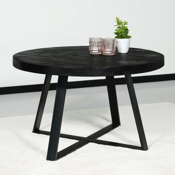 Salontafel rond mangohout Teun zwart side table industrieel bijzettafel mango hout