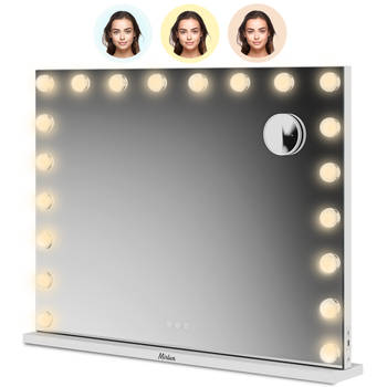 Mirlux Hollywood Make Up Spiegel LED Verlichting - Bluetooth Speakers - 10x Zoom - Ophangbaar - Wit - 80x60cm