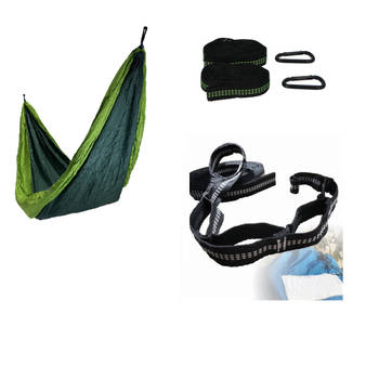 4gardenz® hangmat Vakantieset nylon Hangmat + Boombevestiging Groen