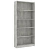 vidaXL Boekenkast met 5 schappen 80x24x175 cm bewerkt hout betongrijs