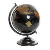 Items Deco Wereldbol/globe op voet - kunststof - zwart - home decoratie artikel - D25 x H35 cm - Wereldbollen