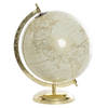Decoratie wereldbol/globe goud/wit op metalen voet 30 x 25 cm - Wereldbollen
