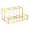 Intirilife make up organiser van glas voor cosmetica met gouden rand en spiegelbasis - 20,1 x 14,2 x 10,3 cm