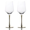 Intirilife 2x wijnglas met goudkleurige steel - 380 ml inhoud - rode wijn wit wijnglas bokaal kristalglas schokbestendig