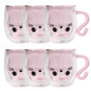 Intirilife 6x dubbelwandig thermo thee koffie glas met design kat in roze - 200ml inhoud - geïsoleerde glazen mok