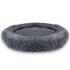 Intirilife fluffy pluche huisdierbed in donkergrijs 100 cm - zacht rond antislip hondenbed kattenmand kussen