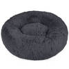 Intirilife fluffy pluche huisdierbed in donkergrijs 60 cm - zacht rond antislip hondenbed kattenbed kussen