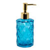 Intirilife zeepdispenser van glas in blauw met geruit patroon - 310ml inhoud - dispenser