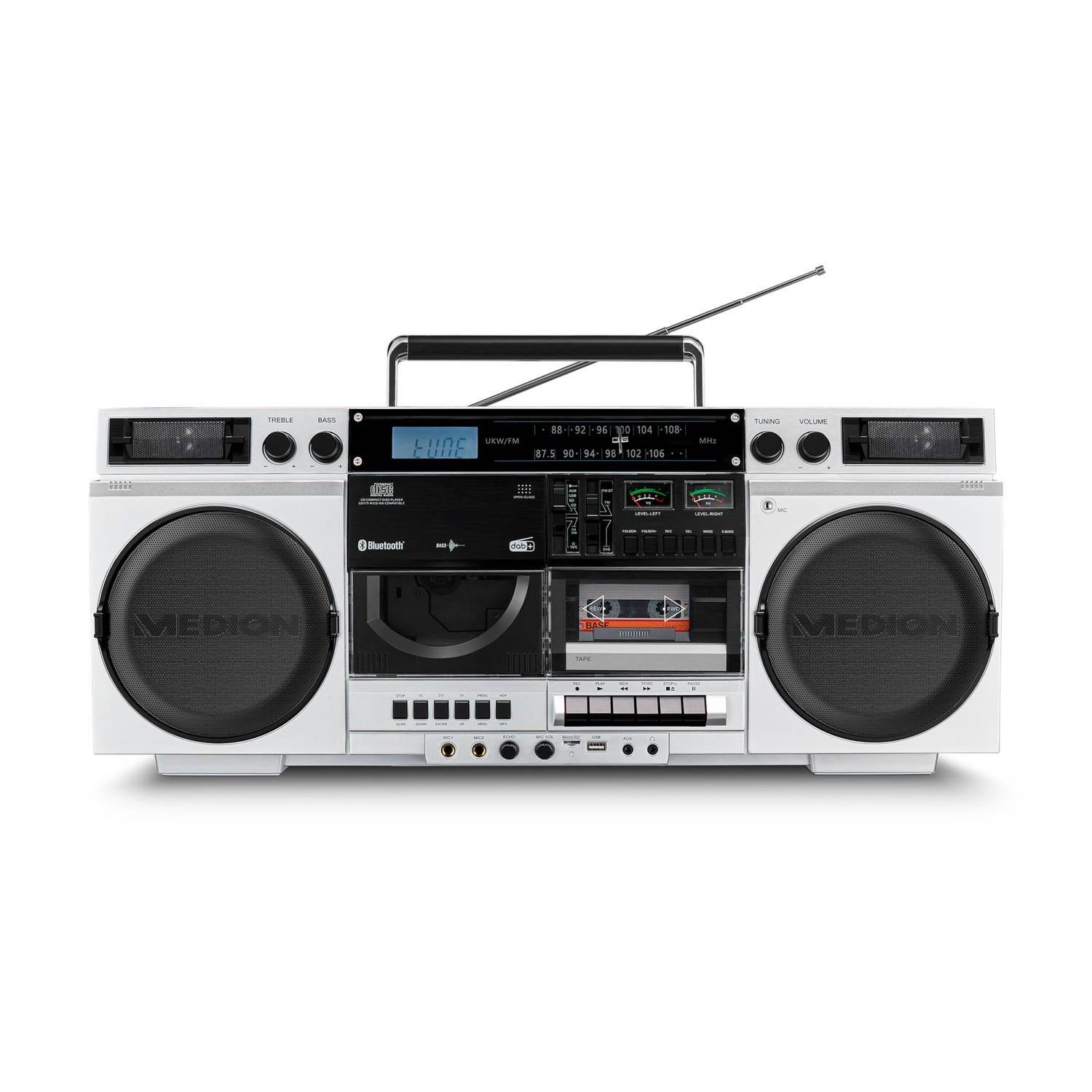 Medion P66538 Retro Radio - jaren 80 - Boombox - Ghettoblaster - DAB+ - CD Speler - Cassette - Bluetooth - MP3 - USB - Vintage