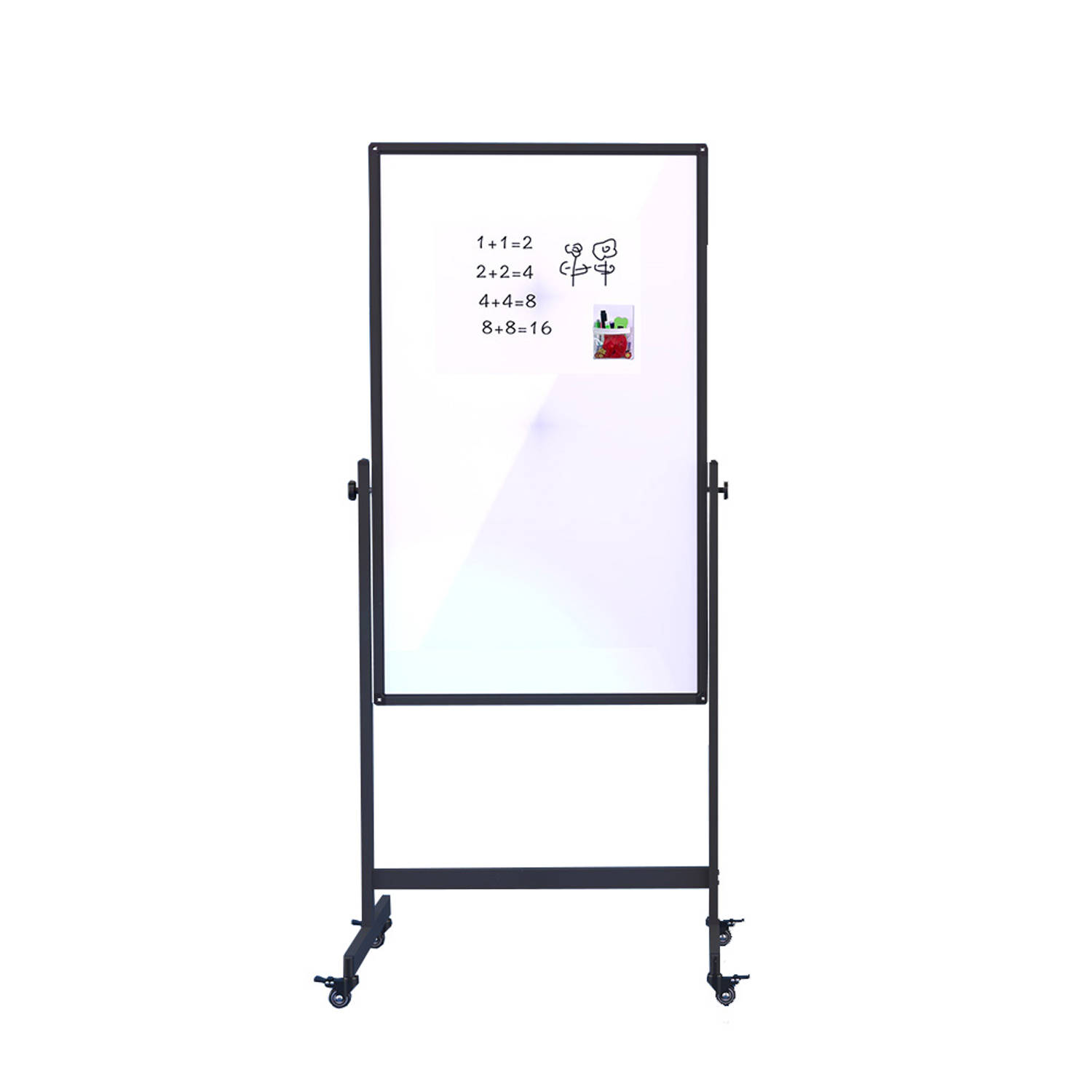 Verrijdbaar whiteboard - Dubbelzijdig- 66x110 cm - Zwart frame