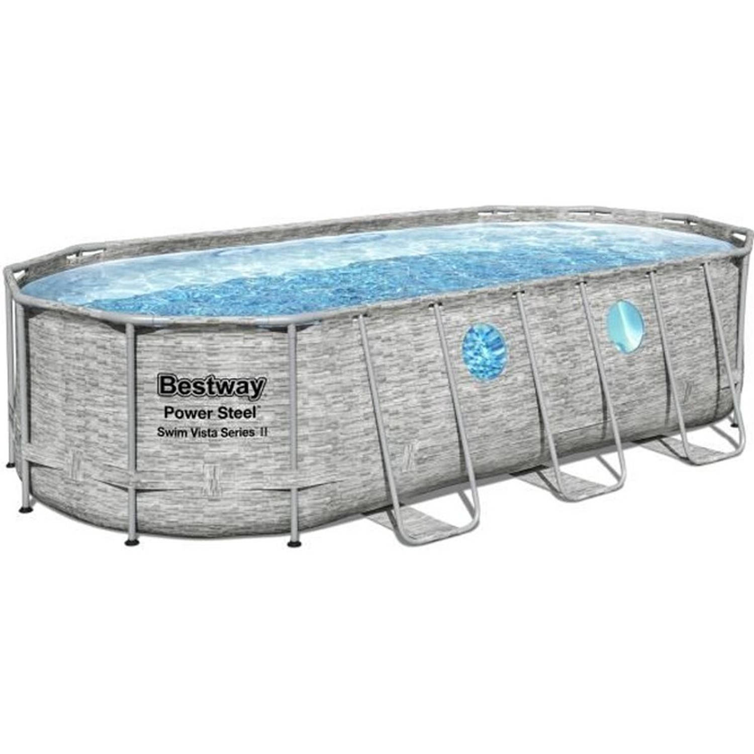 Kit voor bovengronds zwembad - BESTWAY - Power Steel - 549 x 274 x 122 cm - Ovaal (met filterpomp, ladder, deksel en diffuser)