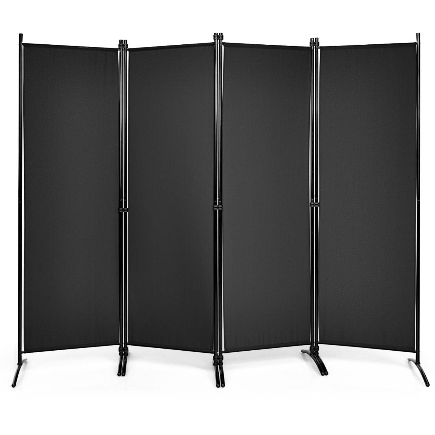 Costway Metalen Room Divider Kamerscherm - Opvouwbare Binnenwand Met Stabiele Voeten - Kamerscherm Panelen voor Thuis en Kantoor 220 x 173 cm - Zwart