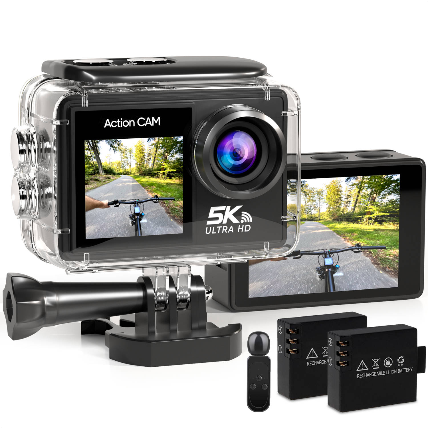 Strex Action Camera 5K 50MP 60FPS-30M Waterdicht-WiFi Touchscreen Externe Microfoon Inclusief Access