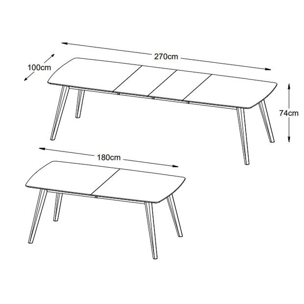 Kiran uitschuifbare eettafel 100x180-270 cm