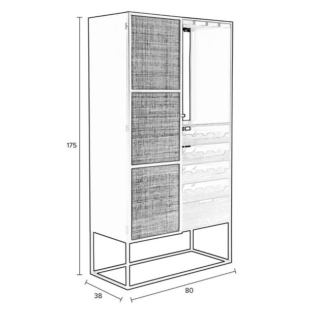 Bjerka wijnkast hoog MDF/rattan