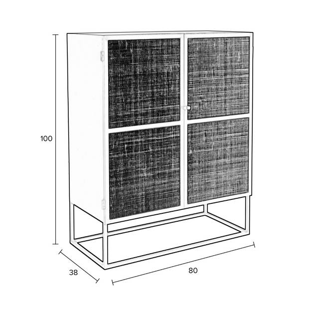 Bjerka kast laag 2-deurs MDF/rattan