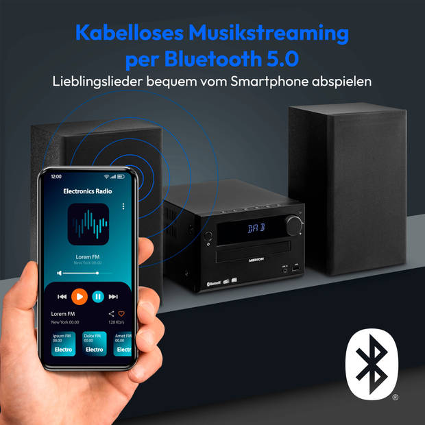 LIFE® E64482 Micro-audiosysteem DAB+/PLL-UKW-stereoradio ontvangst van radiozenders i…