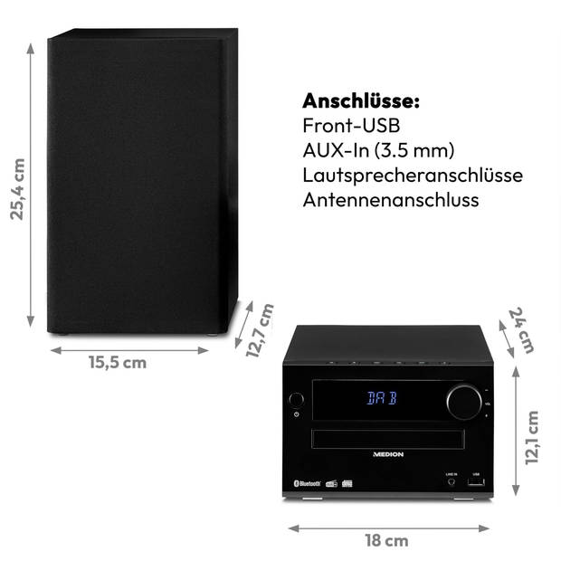 LIFE® E64482 Micro-audiosysteem DAB+/PLL-UKW-stereoradio ontvangst van radiozenders i…